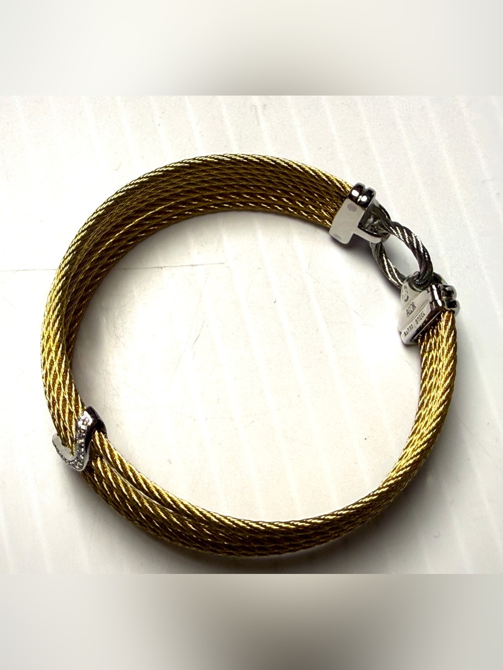 ALOR 18k Gold  Multi-Strand Cable Bracelet with Diamonds Pavé Curve - Picture 7 of 12